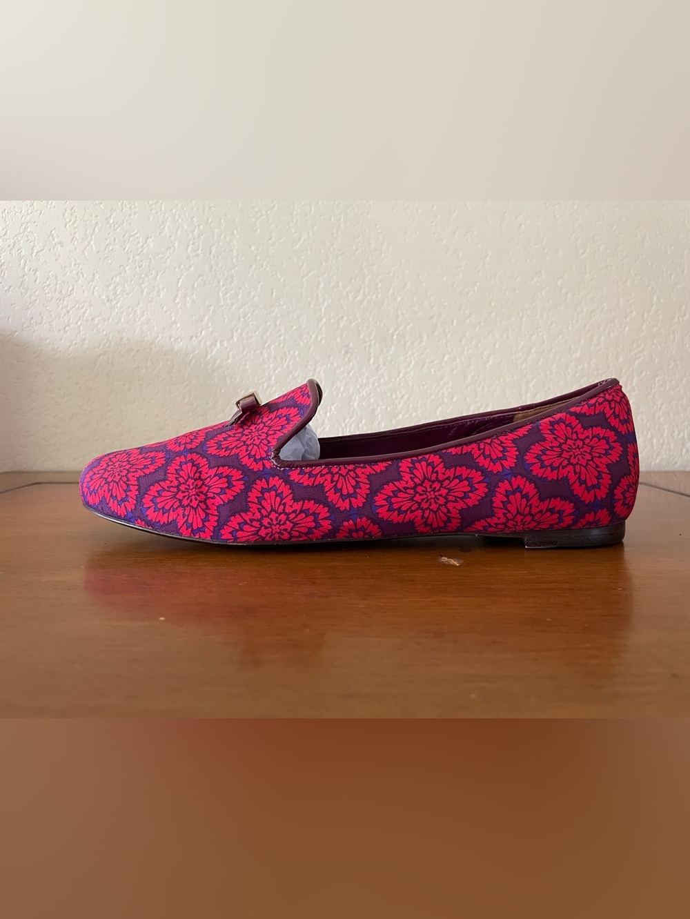 Tory Burch Chandra “Retired” Kariba Print Red/Purple Smoking Loafers Sz 9 - Picture 2 of 16